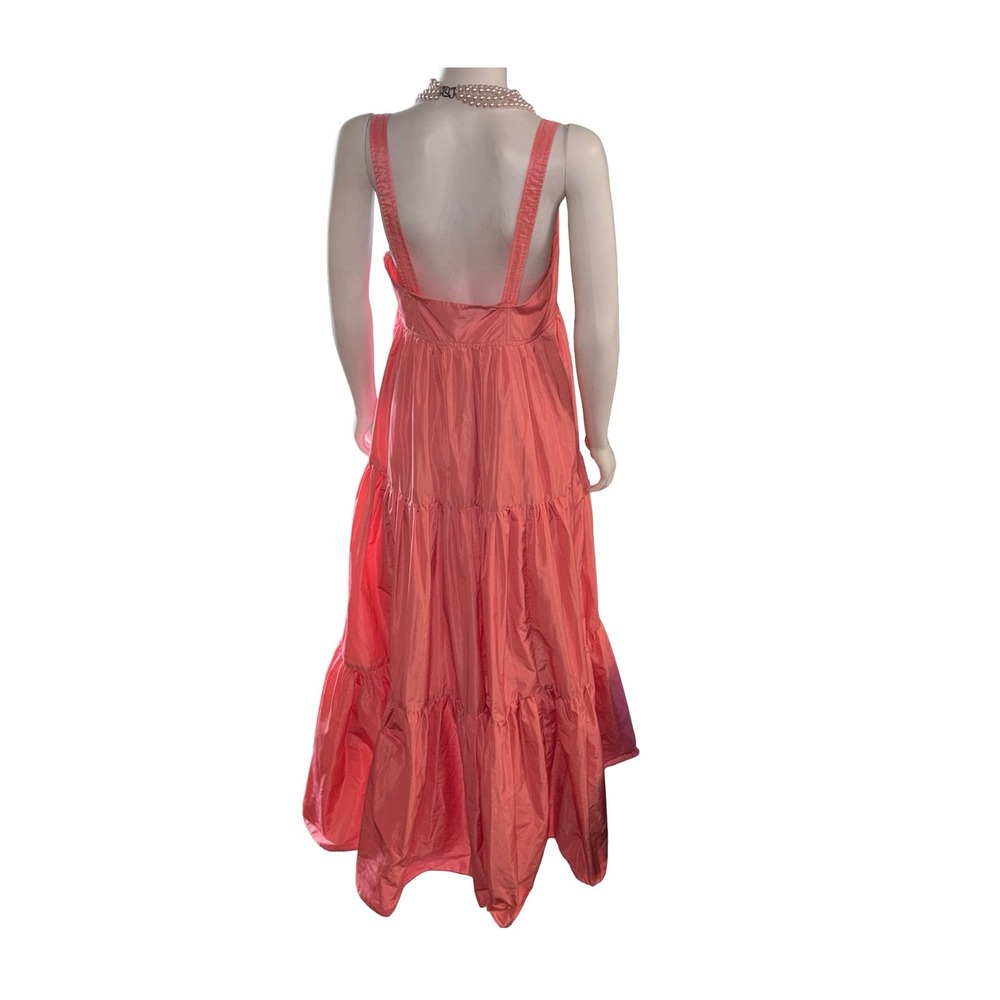 J.Crew Coral Pink Taffeta Tiered Maxi Dress Square Neck Size 8 Cottagecore NWT - Picture 3 of 8